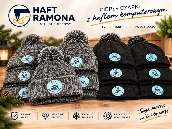 ciepłe zimowe czapki z haftem na naszywkach